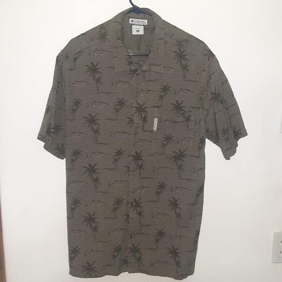 Columbia Sportswear Company Mens L Short Sleeve Button Up Shirt Snook Palm Trees - Picture 1 of 8